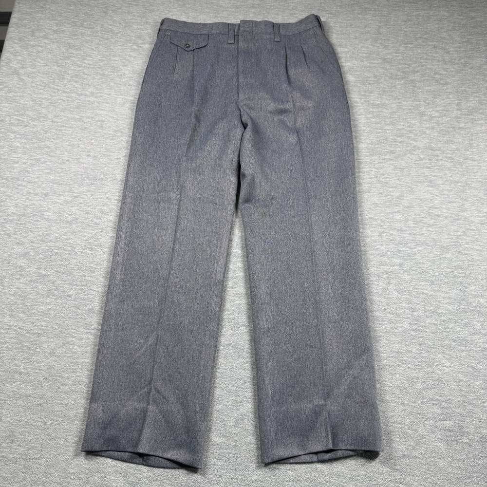 HAGGAR Pants Mens 34 Blue Body Work Pleated Front Dress Slacks Made in USA VTG